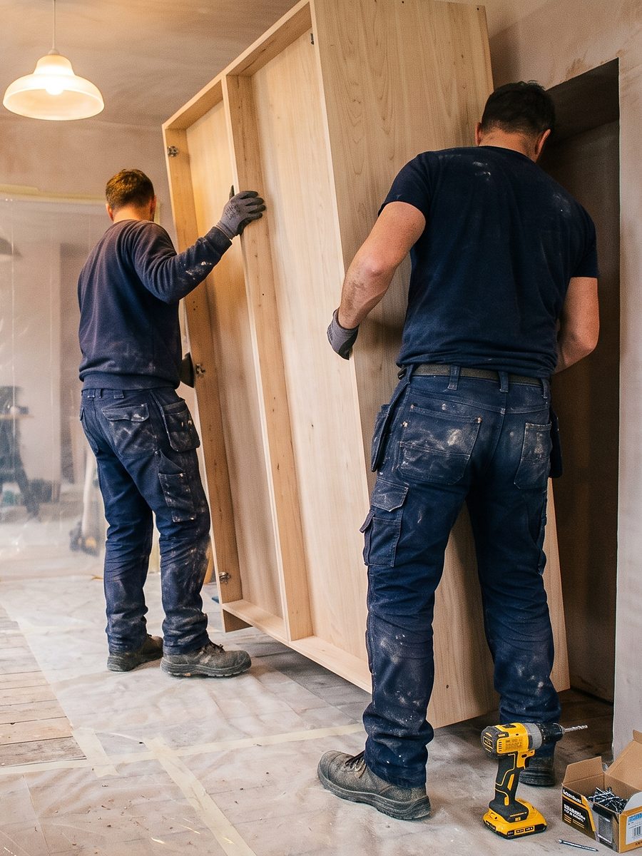 Villa Ideas installation team fitting custom cabinets on site