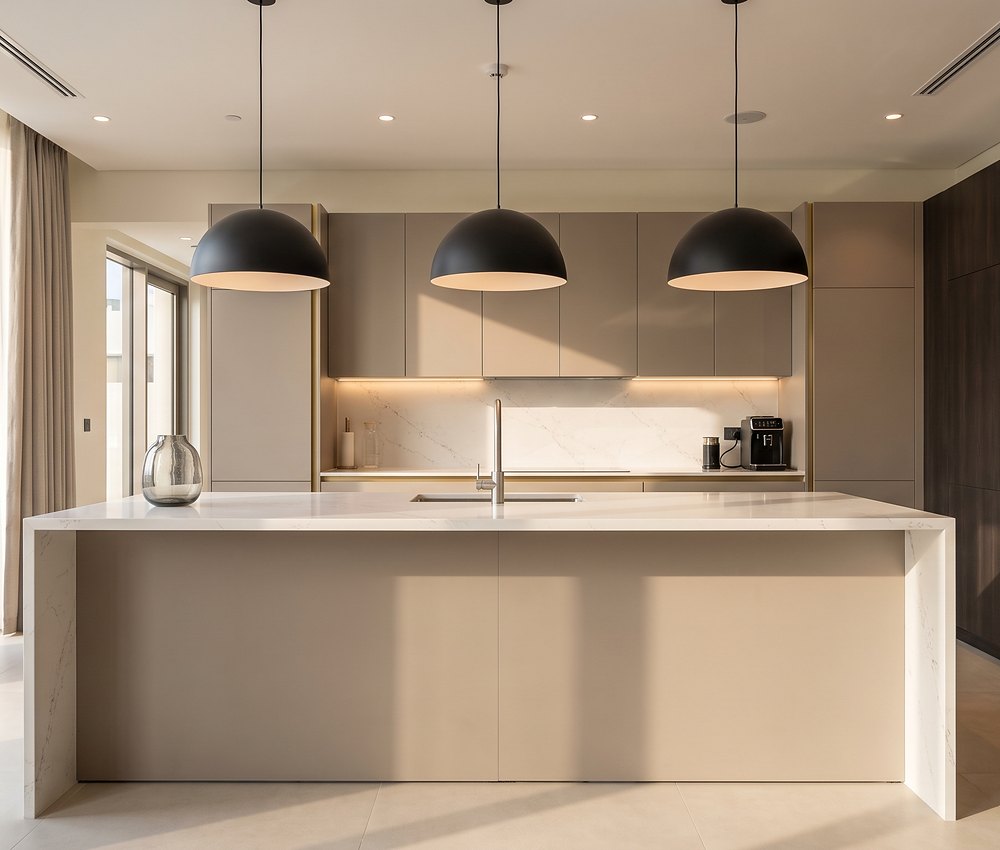 Handleless island kitchen, Arabian Ranches, Dubai