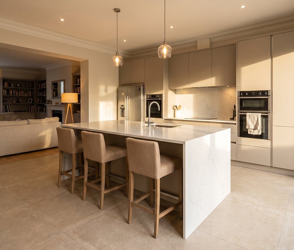 Open-plan island kitchen, Al Furjan, Dubai